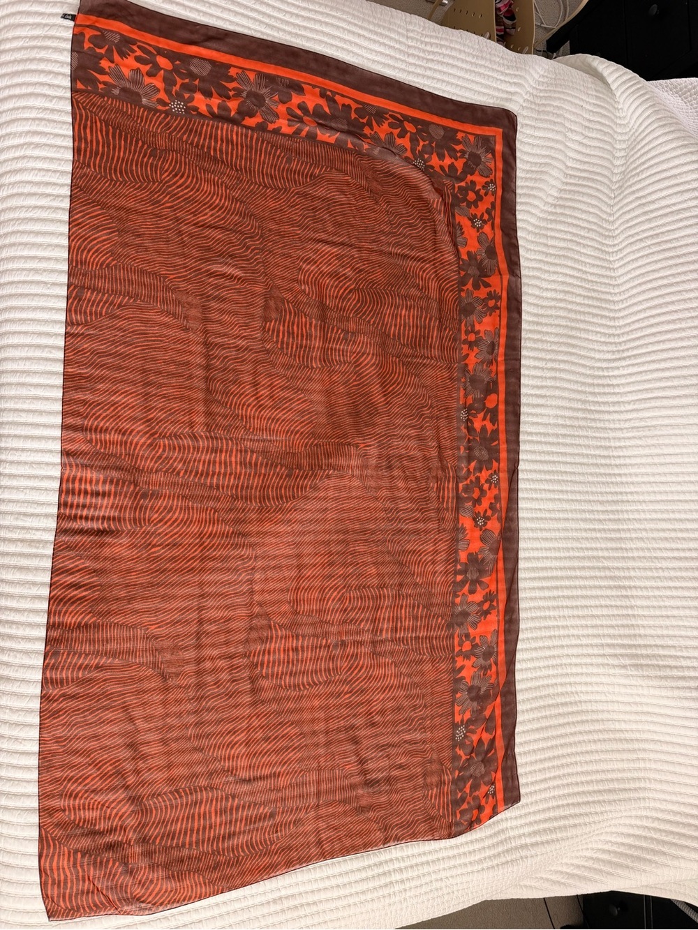 Holt Renfrew Orange and Brown Floral Border Scarf